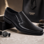 Pantofi bărbați negri din piele naturală slip-on cu textură fină PB2265ELN
